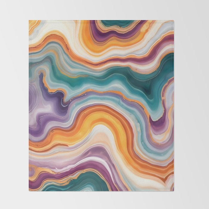 Purple, Teal & Gold Agate, Abstract Texture Nature Pattern, Marble Luxe Eclectic Luxury Stone Rock, Intricate Geometric Bohemian Contemporary Boho Gift Throw Blanket Gallery Image 2