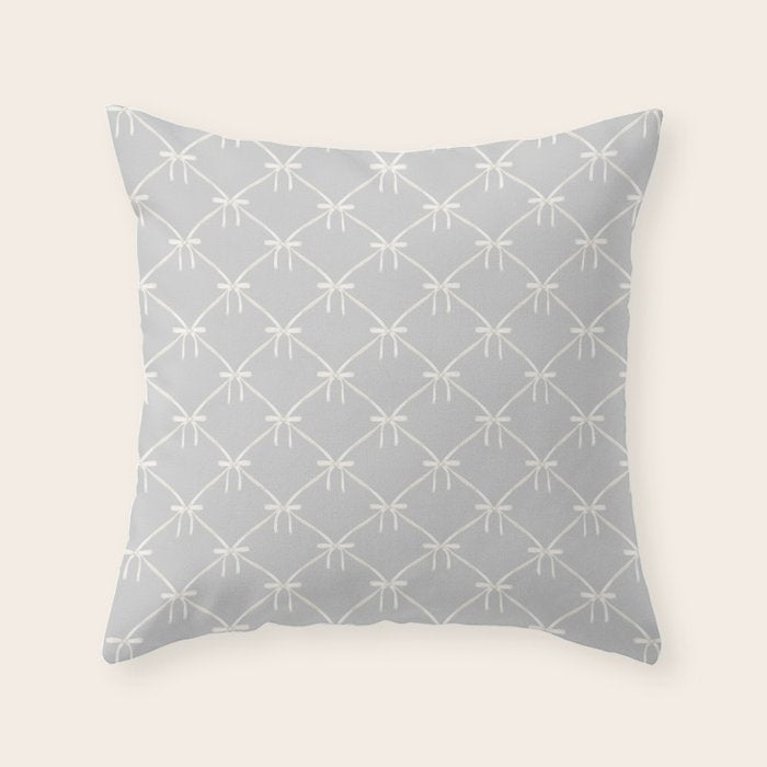 Bows & Ribbons Pattern LX Light Grey Throw Pillow Gallery Image 1