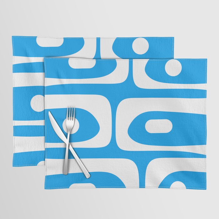 Blue and White Mid Century Modern Piquet Minimalist Abstract Pattern Placemat Gallery Image 1