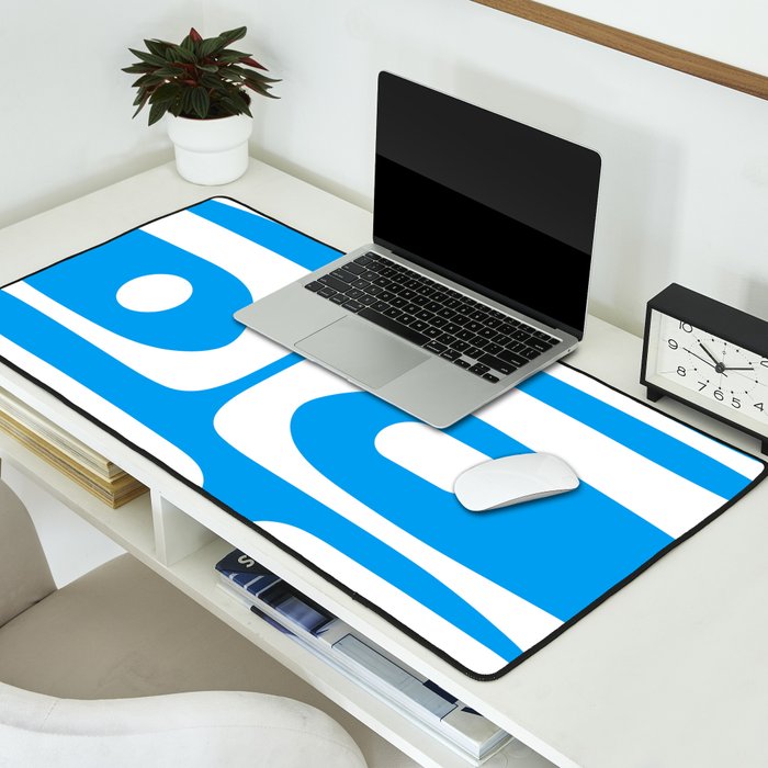 Blue and White Mid Century Modern Piquet Minimalist Abstract Pattern Desk Mat Gallery Image 2