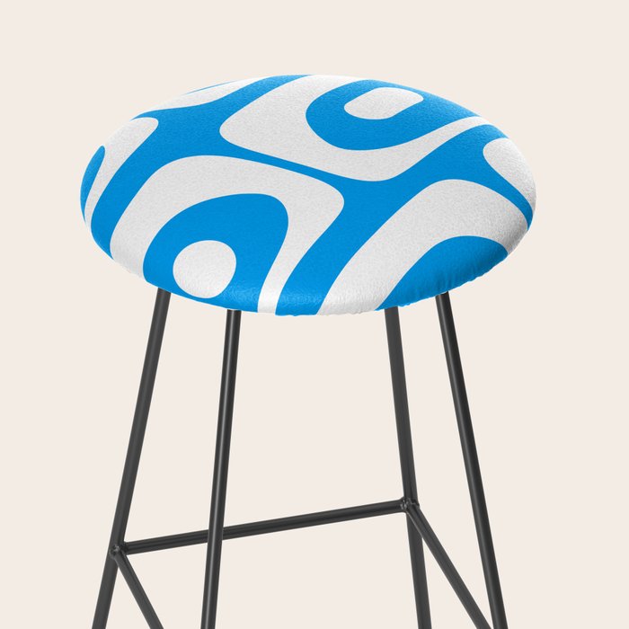 Blue and White Mid Century Modern Piquet Minimalist Abstract Pattern Stool Gallery Image 2