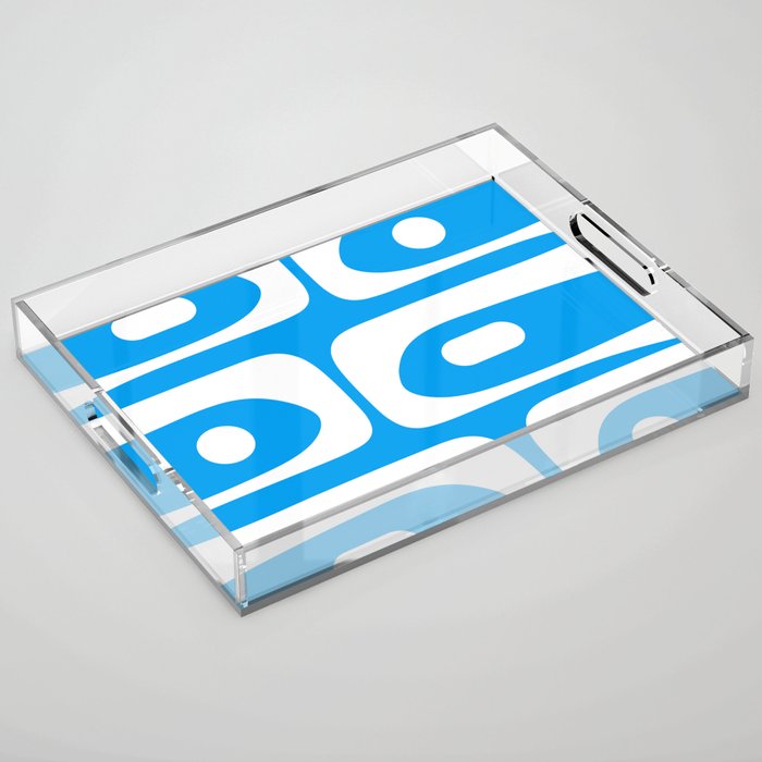 Blue and White Mid Century Modern Piquet Minimalist Abstract Pattern Acrylic Tray Gallery Image 1