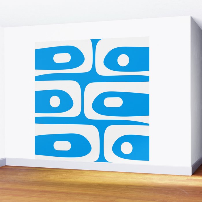Blue and White Mid Century Modern Piquet Minimalist Abstract Pattern Wall Mural Gallery Image 2
