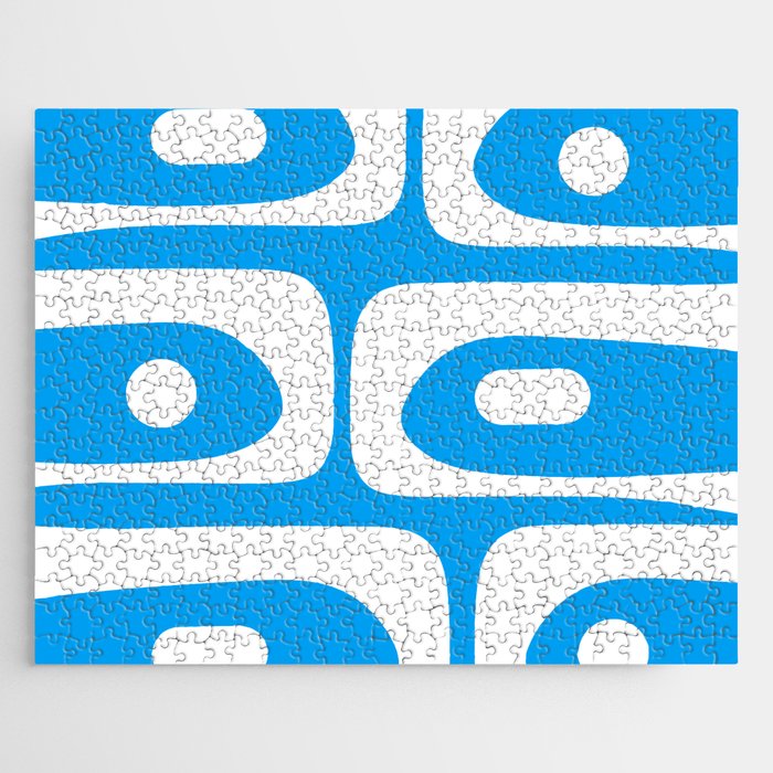 Blue and White Mid Century Modern Piquet Minimalist Abstract Pattern Jigsaw Puzzle Gallery Image 1