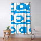 Blue and White Mid Century Modern Piquet Minimalist Abstract Pattern Window Curtain Gallery Image 5