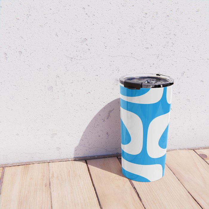 Blue and White Mid Century Modern Piquet Minimalist Abstract Pattern Travel Mug Gallery Image 4