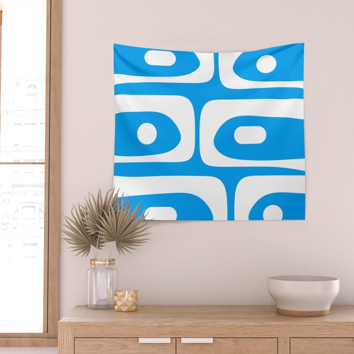 Blue and White Mid Century Modern Piquet Minimalist Abstract Pattern Wall Tapestry Gallery Image 2