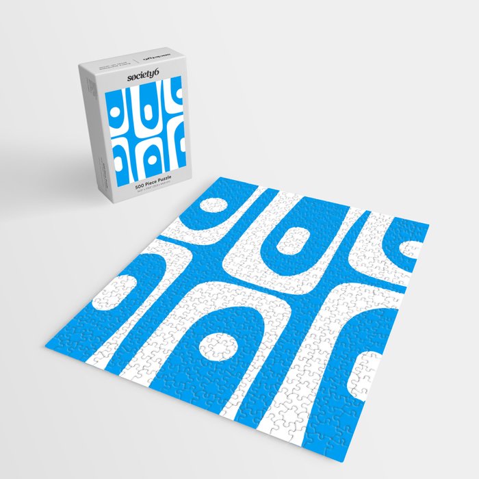 Blue and White Mid Century Modern Piquet Minimalist Abstract Pattern Jigsaw Puzzle Gallery Image 2
