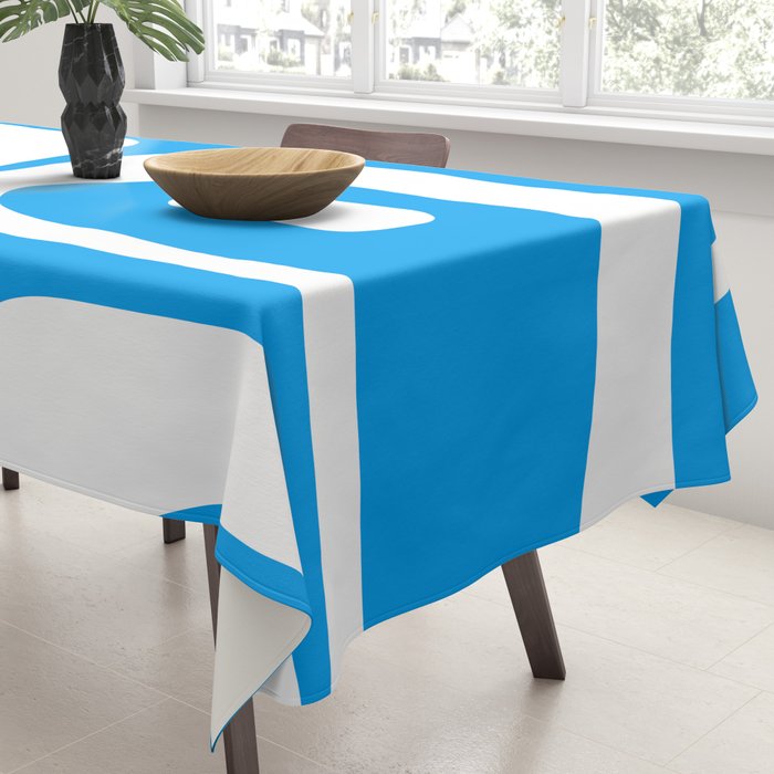 Blue and White Mid Century Modern Piquet Minimalist Abstract Pattern Tablecloth Gallery Image 3