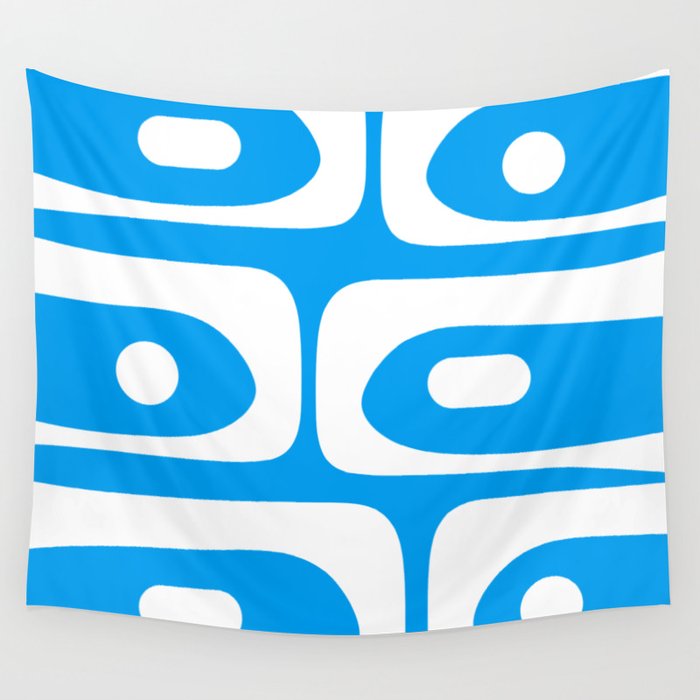 Blue and White Mid Century Modern Piquet Minimalist Abstract Pattern Wall Tapestry Gallery Image 4