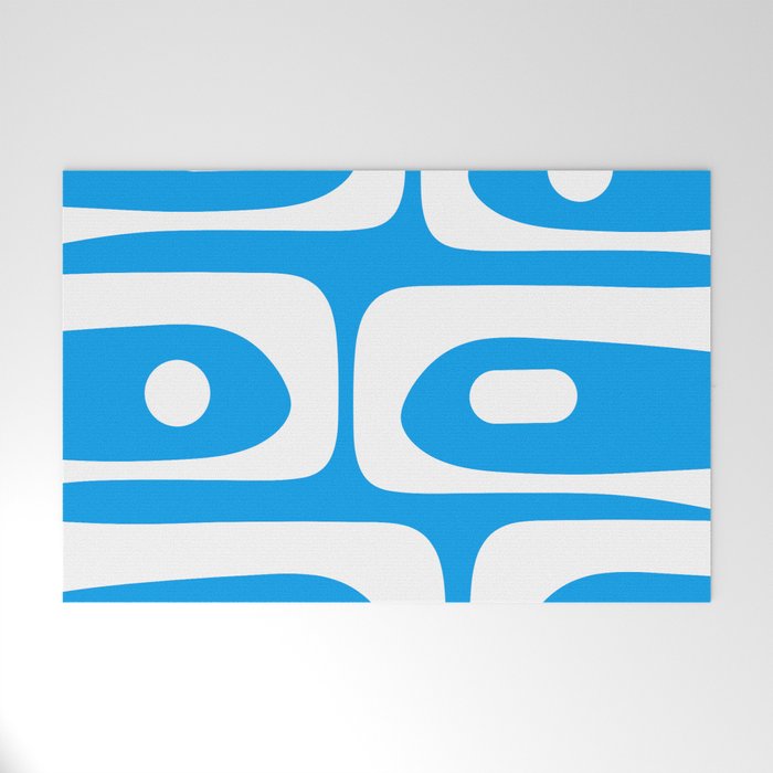 Blue and White Mid Century Modern Piquet Minimalist Abstract Pattern Welcome Mat Gallery Image 1