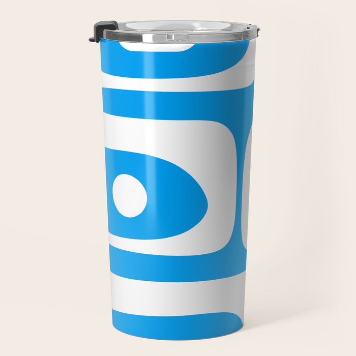 Blue and White Mid Century Modern Piquet Minimalist Abstract Pattern Travel Mug Gallery Image 3