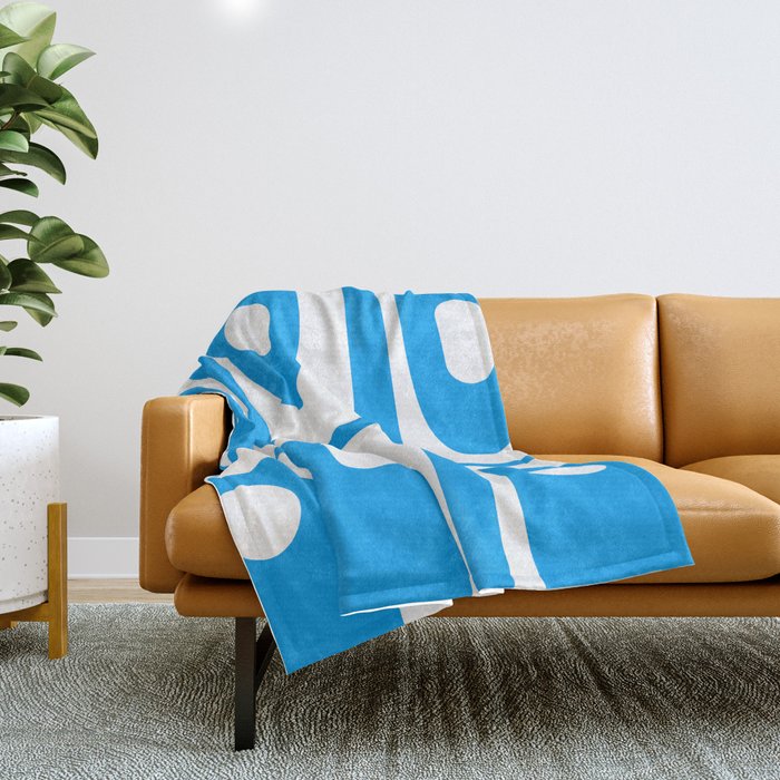 Blue and White Mid Century Modern Piquet Minimalist Abstract Pattern Throw Blanket Gallery Image 1