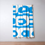 Blue and White Mid Century Modern Piquet Minimalist Abstract Pattern Window Curtain Gallery Image 3