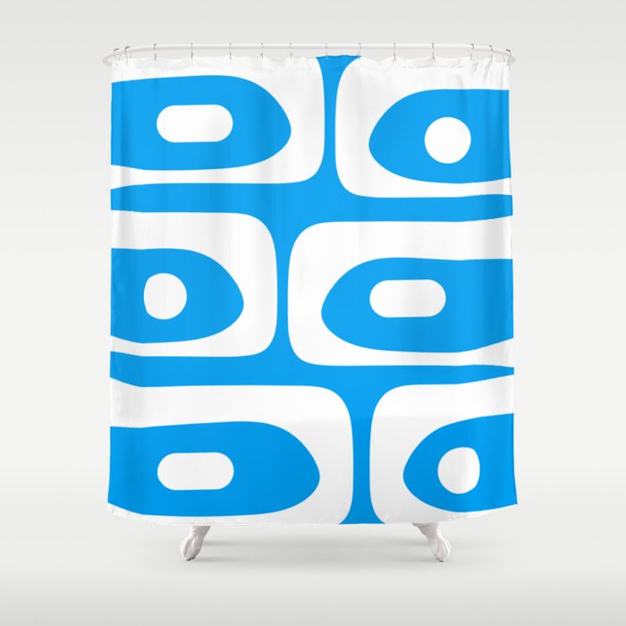 Blue and White Mid Century Modern Piquet Minimalist Abstract Pattern Shower Curtain Gallery Image 1