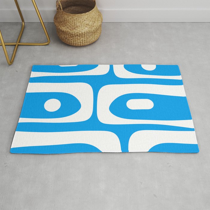 Blue and White Mid Century Modern Piquet Minimalist Abstract Pattern Rug Gallery Image 1