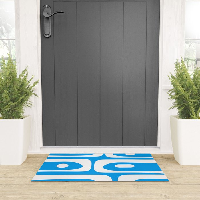 Blue and White Mid Century Modern Piquet Minimalist Abstract Pattern Welcome Mat Gallery Image 3