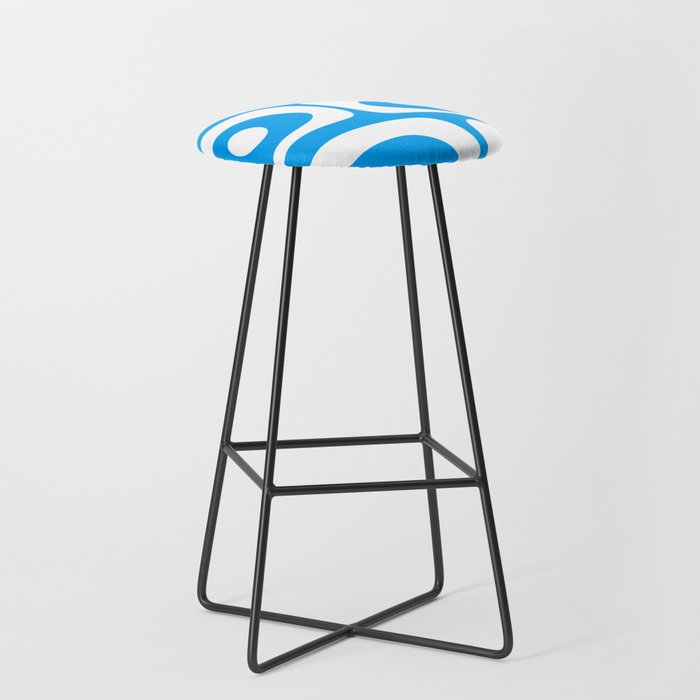 Blue and White Mid Century Modern Piquet Minimalist Abstract Pattern Stool Gallery Image 1
