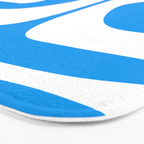 Blue and White Mid Century Modern Piquet Minimalist Abstract Pattern Bath Mat Gallery Image 3