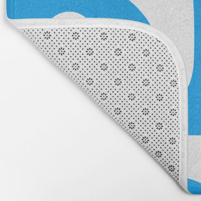 Blue and White Mid Century Modern Piquet Minimalist Abstract Pattern Bath Mat Gallery Image 2