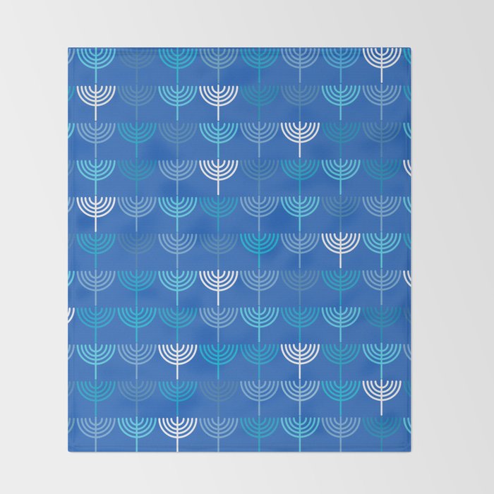 Hanukkah Chanukah Menorah Chanukkiah Pattern in Blue Throw Blanket Gallery Image 2