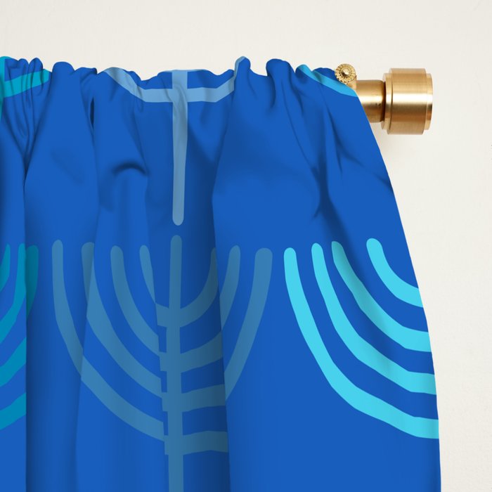 Hanukkah Chanukah Menorah Chanukkiah Pattern in Blue Window Curtain Gallery Image 2