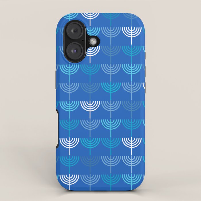 Hanukkah Chanukah Menorah Chanukkiah Pattern in Blue iPhone Case Gallery Image 1