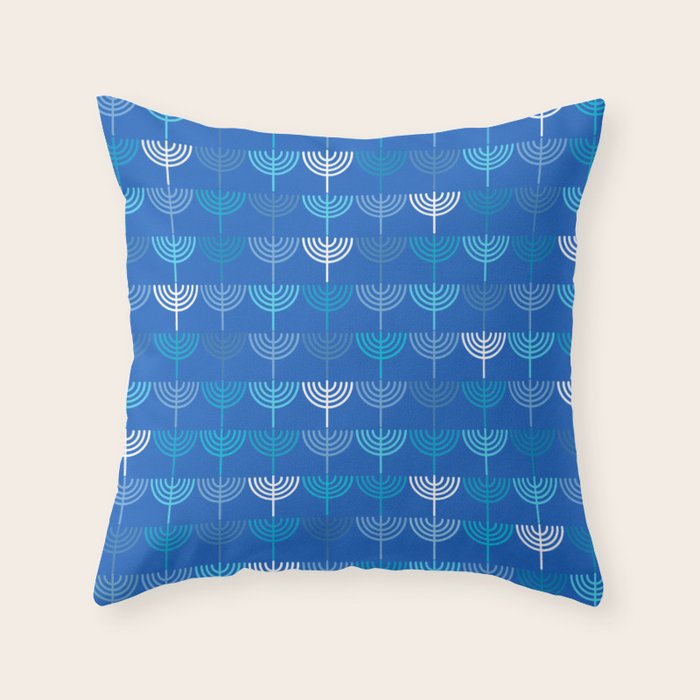 Hanukkah Chanukah Menorah Chanukkiah Pattern in Blue Throw Pillow Gallery Image 1