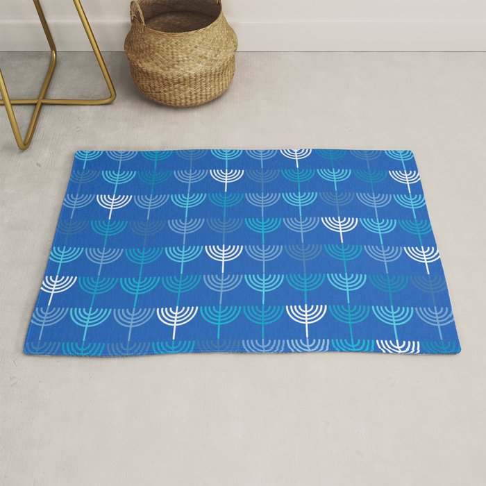 Hanukkah Chanukah Menorah Chanukkiah Pattern in Blue Rug Gallery Image 1