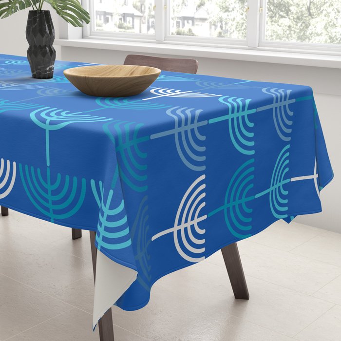 Hanukkah Chanukah Menorah Chanukkiah Pattern in Blue Tablecloth Gallery Image 3