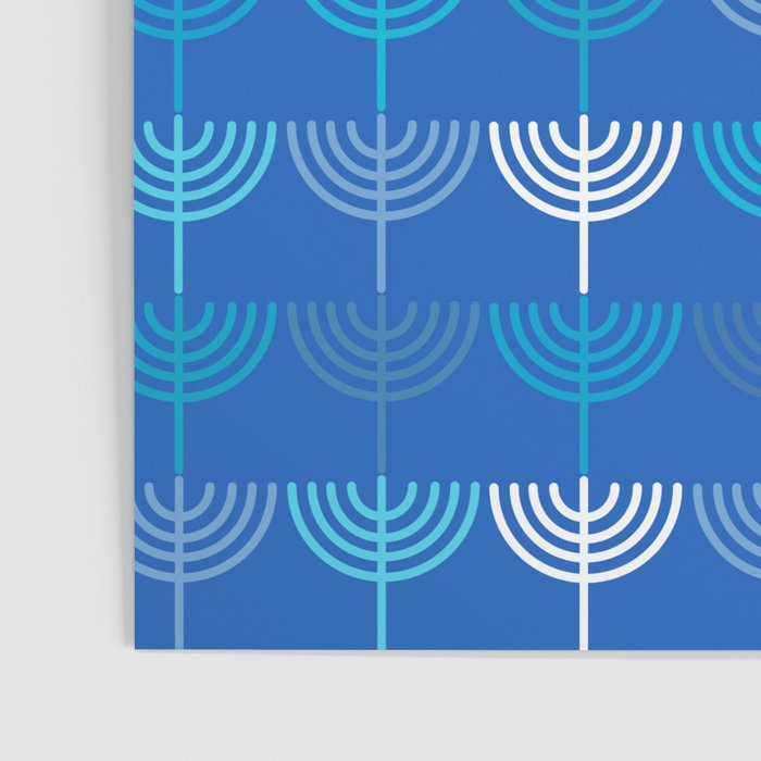 Hanukkah Chanukah Menorah Chanukkiah Pattern in Blue Poster Gallery Image 3