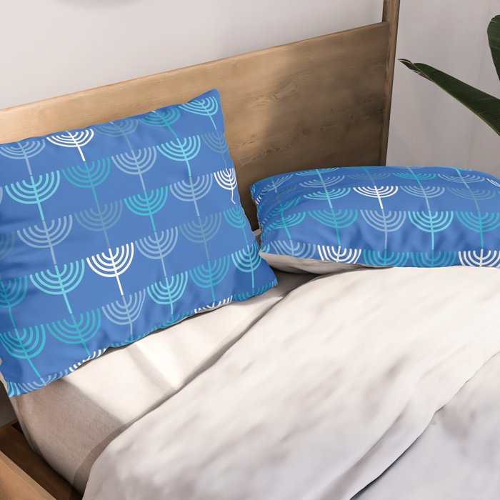 Hanukkah Chanukah Menorah Chanukkiah Pattern in Blue Pillow Sham Gallery Image 2