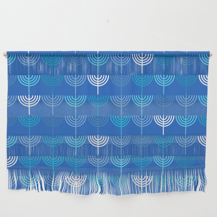 Hanukkah Chanukah Menorah Chanukkiah Pattern in Blue Wall Hanging Gallery Image 1