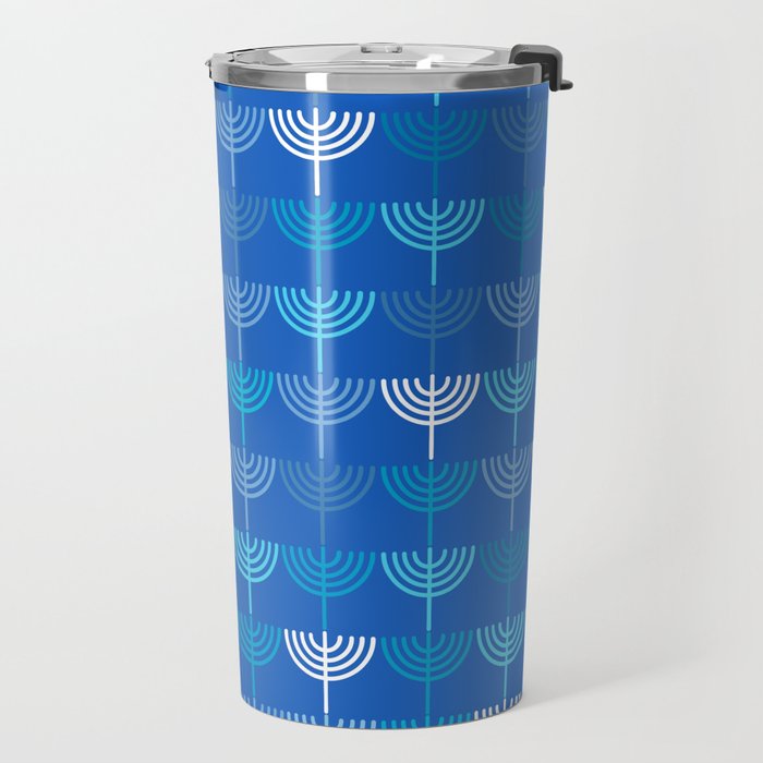 Hanukkah Chanukah Menorah Chanukkiah Pattern in Blue Travel Mug Gallery Image 2