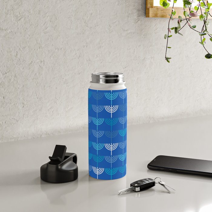 Hanukkah Chanukah Menorah Chanukkiah Pattern in Blue Water Bottle Gallery Image 4