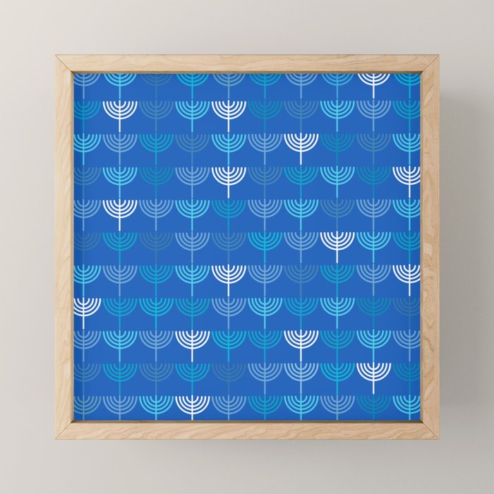 Hanukkah Chanukah Menorah Chanukkiah Pattern in Blue Mini Art Print Gallery Image 1