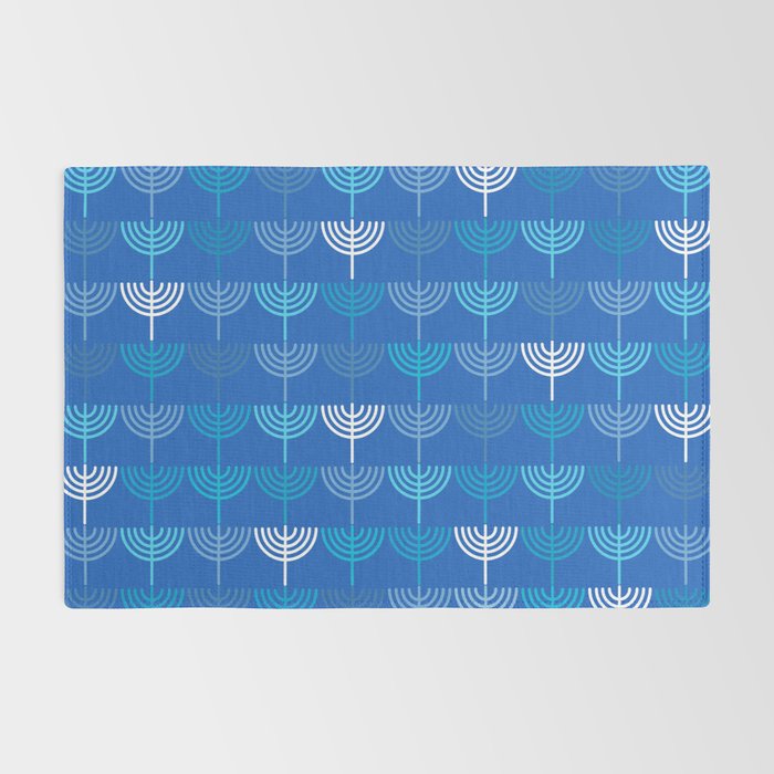 Hanukkah Chanukah Menorah Chanukkiah Pattern in Blue Rug Gallery Image 2