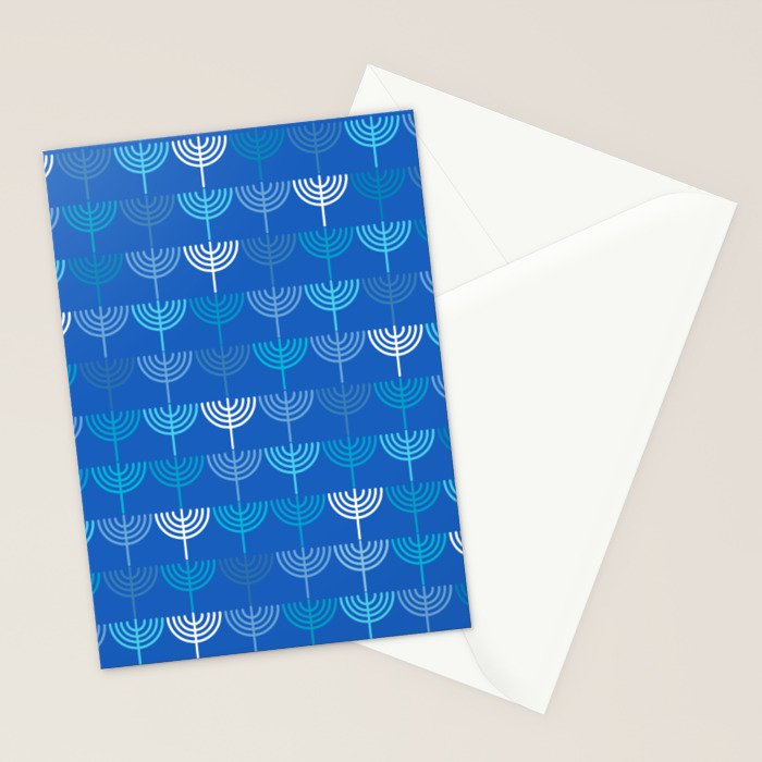 Hanukkah Chanukah Menorah Chanukkiah Pattern in Blue Stationery Card Gallery Image 2