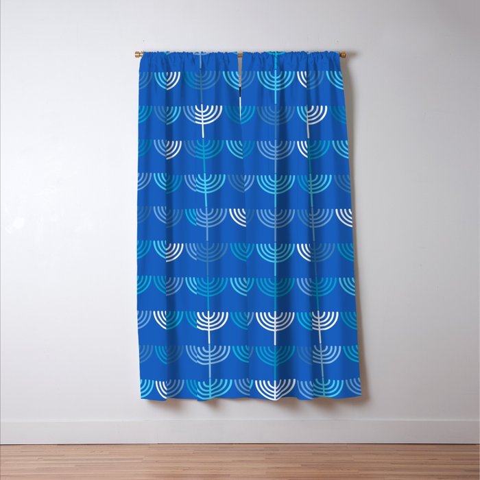 Hanukkah Chanukah Menorah Chanukkiah Pattern in Blue Window Curtain Gallery Image 3