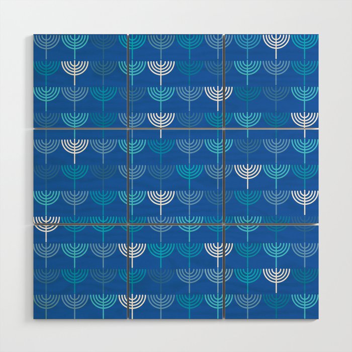 Hanukkah Chanukah Menorah Chanukkiah Pattern in Blue Wood Wall Art Gallery Image 1