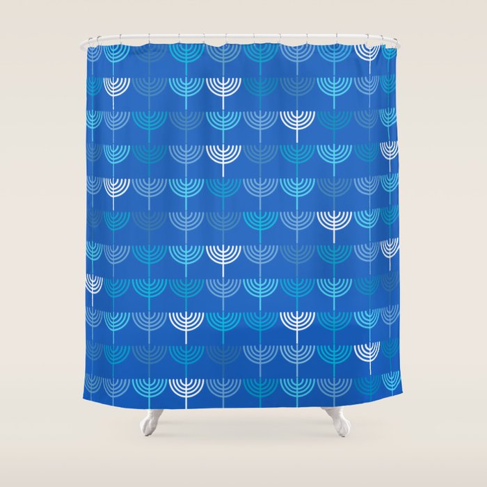 Hanukkah Chanukah Menorah Chanukkiah Pattern in Blue Shower Curtain Gallery Image 1
