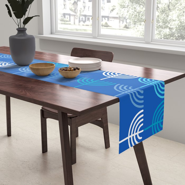 Hanukkah Chanukah Menorah Chanukkiah Pattern in Blue Table Runner Gallery Image 2