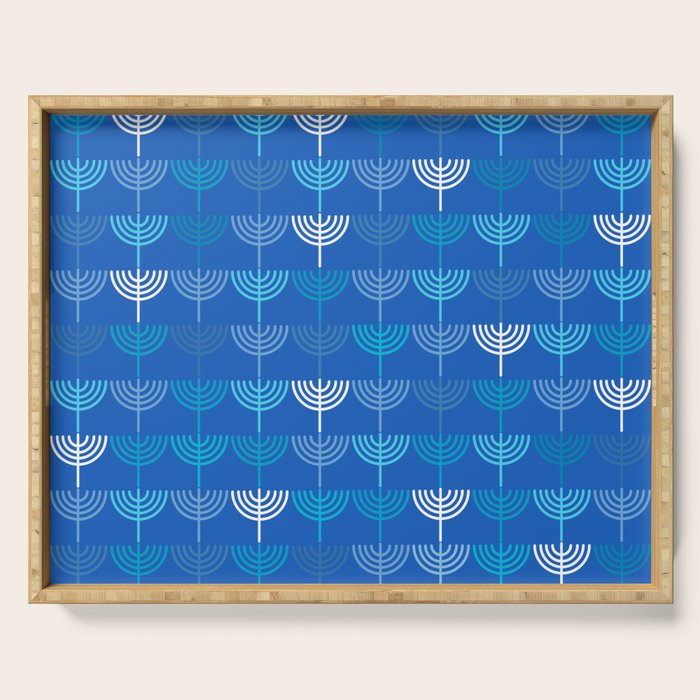 Hanukkah Chanukah Menorah Chanukkiah Pattern in Blue Serving Tray Gallery Image 1