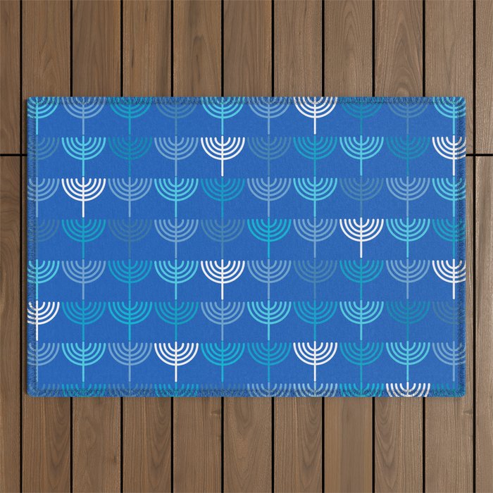 Hanukkah Chanukah Menorah Chanukkiah Pattern in Blue Outdoor Rug Gallery Image 1