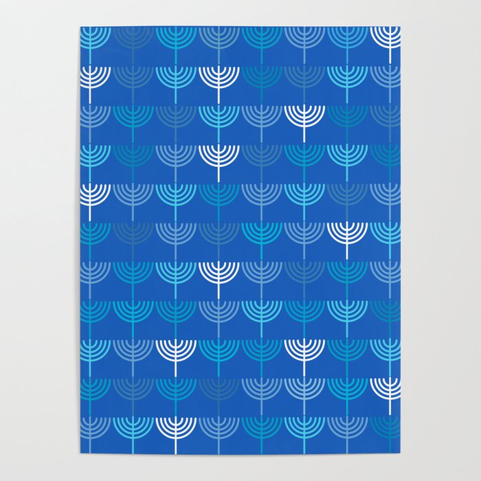 Hanukkah Chanukah Menorah Chanukkiah Pattern in Blue Poster Gallery Image 1
