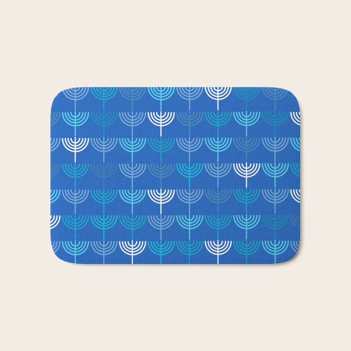 Hanukkah Chanukah Menorah Chanukkiah Pattern in Blue Bath Mat Gallery Image 1