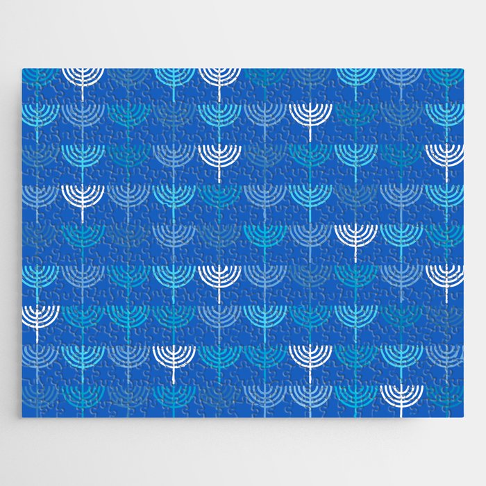 Hanukkah Chanukah Menorah Chanukkiah Pattern in Blue Jigsaw Puzzle Gallery Image 1