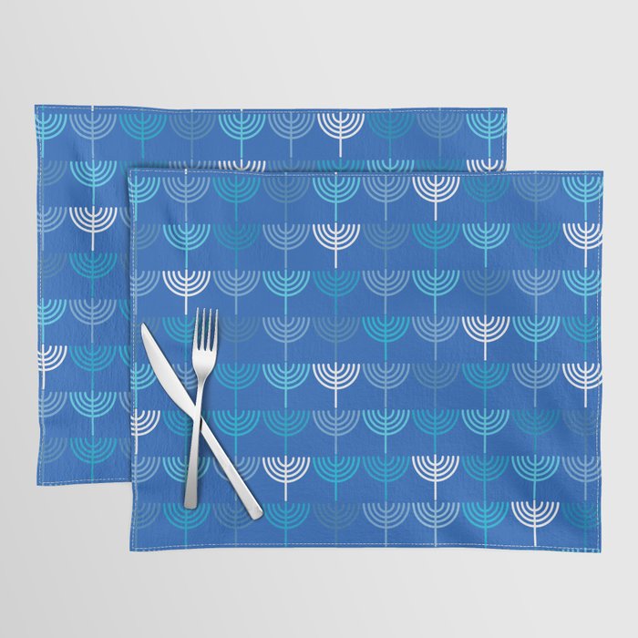 Hanukkah Chanukah Menorah Chanukkiah Pattern in Blue Placemat Gallery Image 1