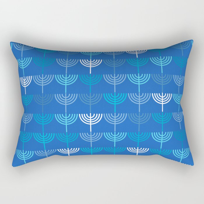 Hanukkah Chanukah Menorah Chanukkiah Pattern in Blue Rectangular Pillow Gallery Image 2