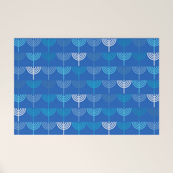 Hanukkah Chanukah Menorah Chanukkiah Pattern in Blue Welcome Mat Gallery Image 1